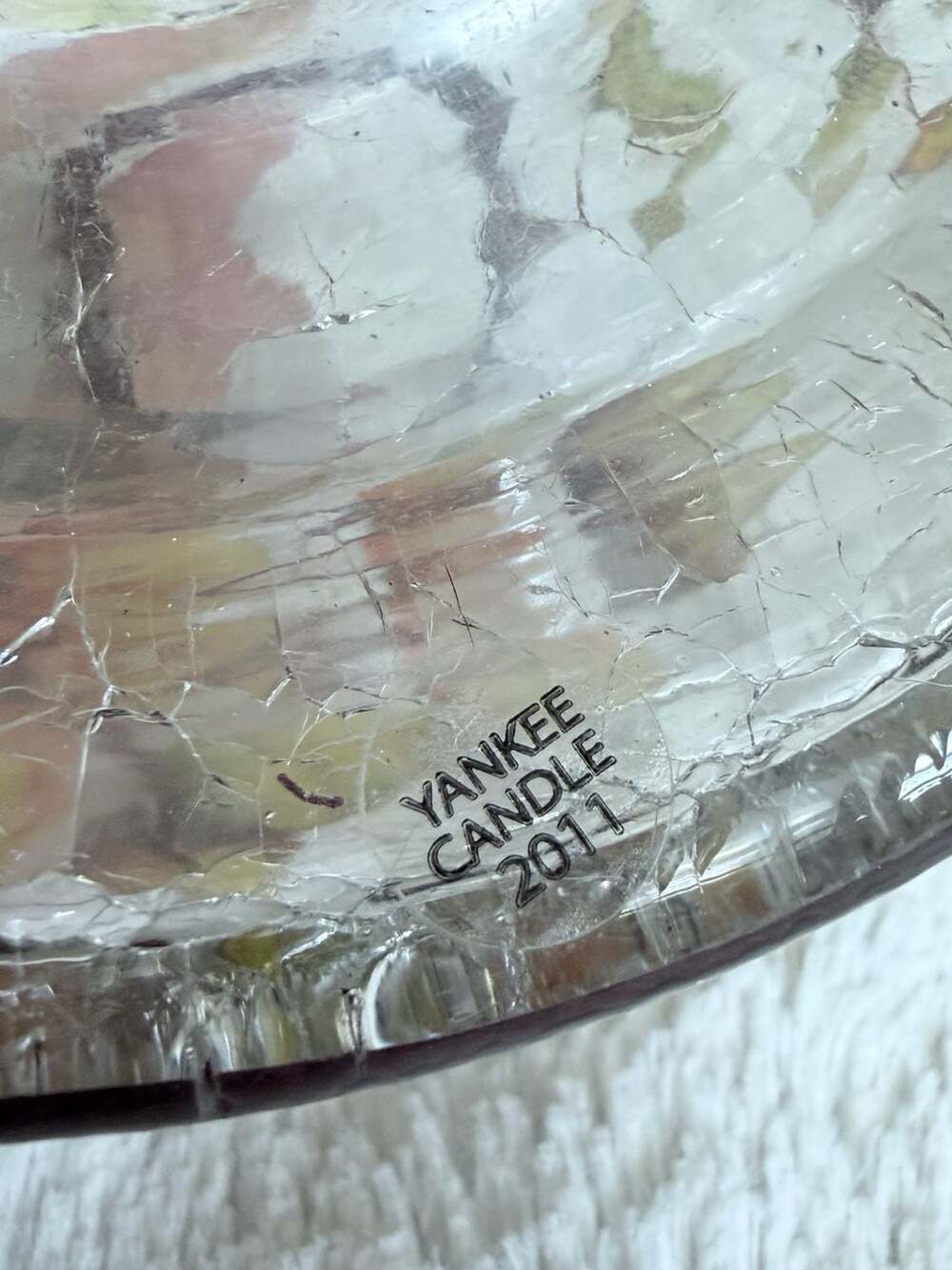 Yankee Candle Crackle Glass Jar Shade with Autumn Fall Leaves Design - Picture 7 of 8